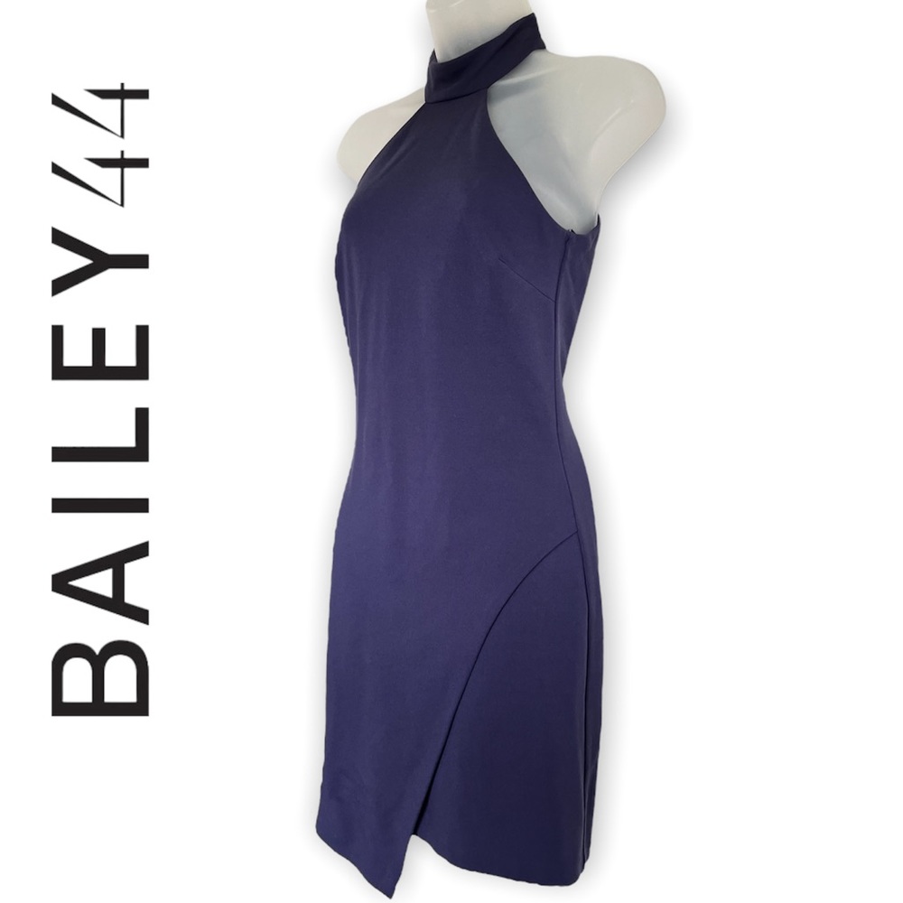 Bailey 44 Stretchy Knit Asymmetrical Halter Dress Navy Blue Size XS